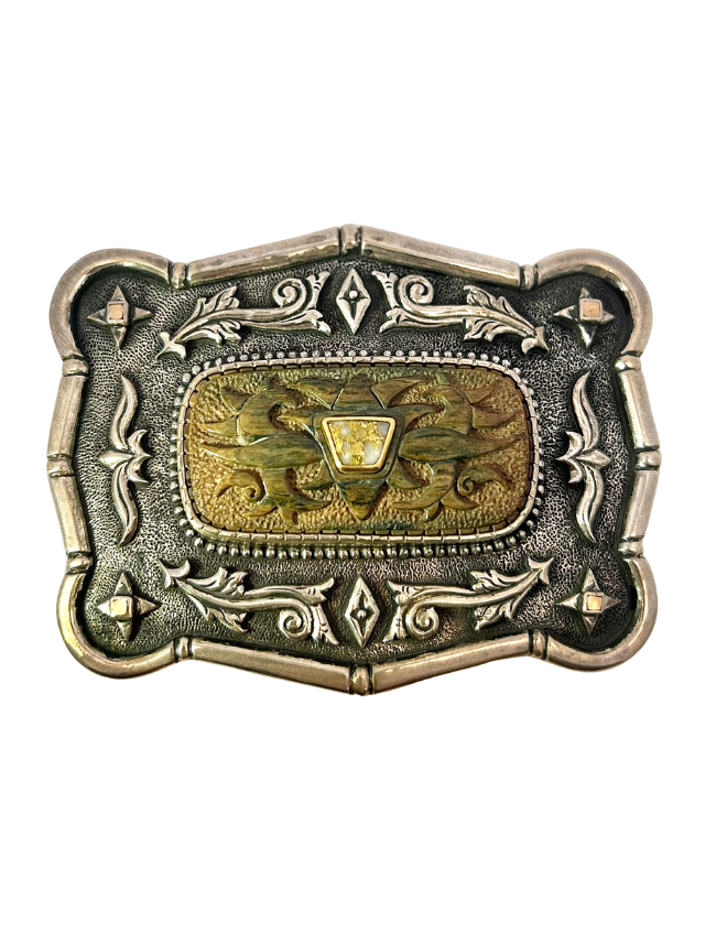Front view of Lee Downey Sterling Silver and Mammoth Belt Buckle