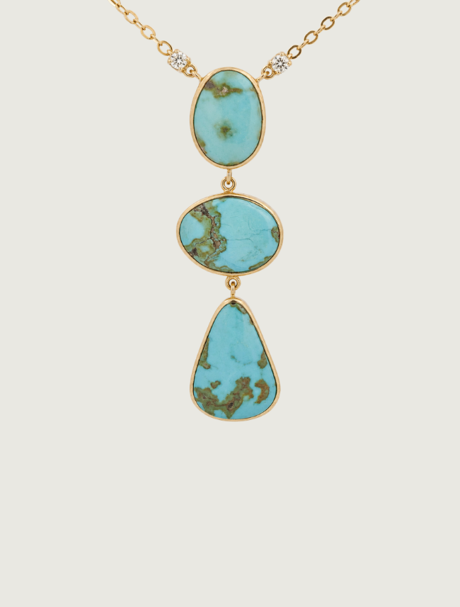 18K Yellow Gold Royston Turquoise & Diamond Necklace