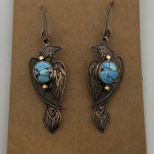 Sterling Silver & Turquoise Raven Earrings