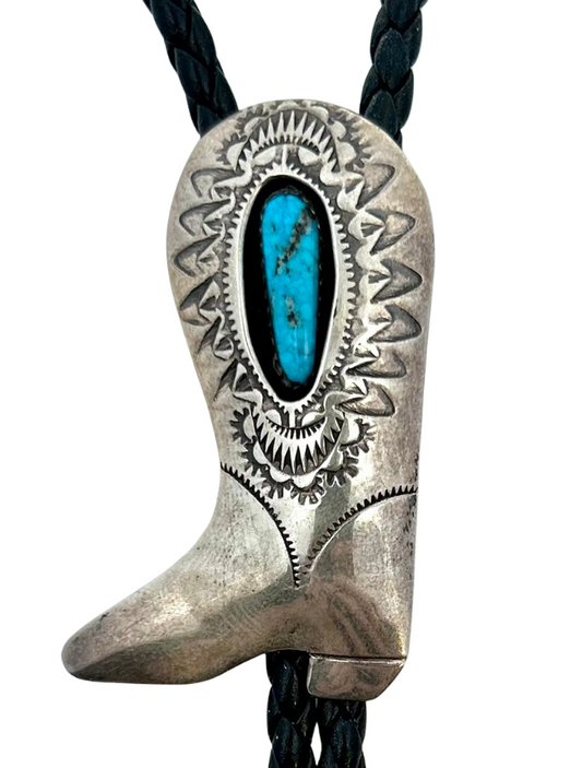 Sterling Silver Turquoise Cowboy Boot Bolo Tie