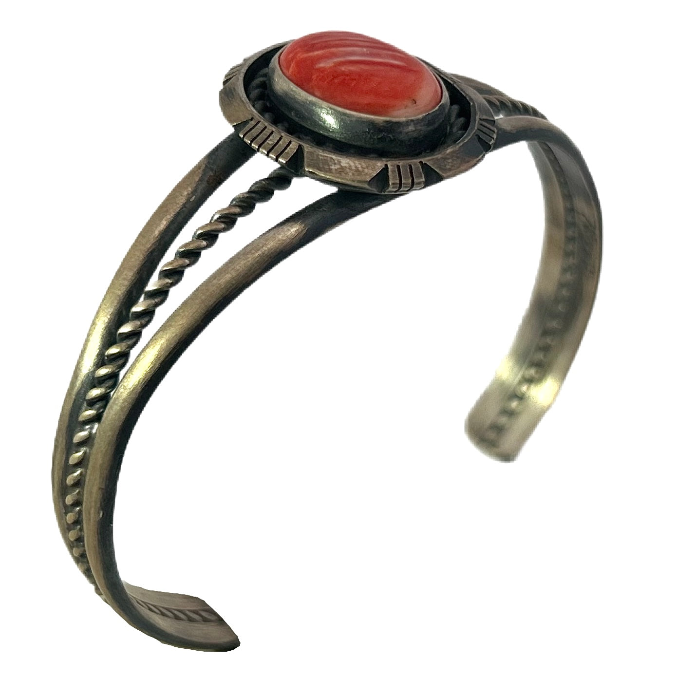 Eli Skeets Sterling Silver Red Spiny Oyster Shell Cuff Bracelet