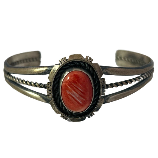 Eli Skeets Sterling Silver Red Spiny Oyster Shell Cuff Bracelet