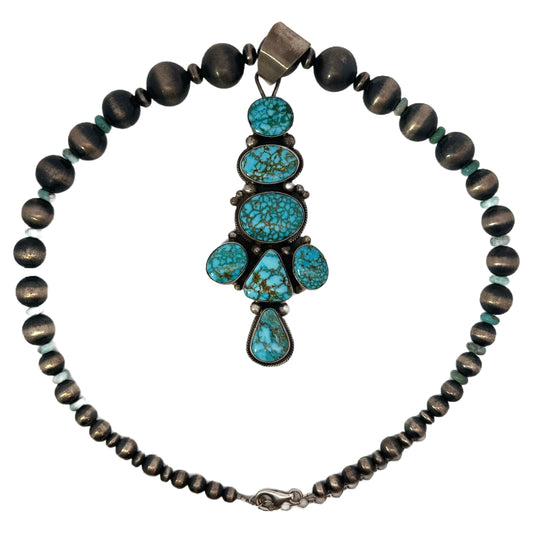 Sheila Becenti Sterling Silver Turquoise Beaded Necklace with Pendant