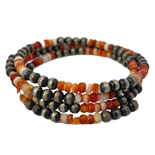 Silver Red Spiny Oyster Shell Bracelet