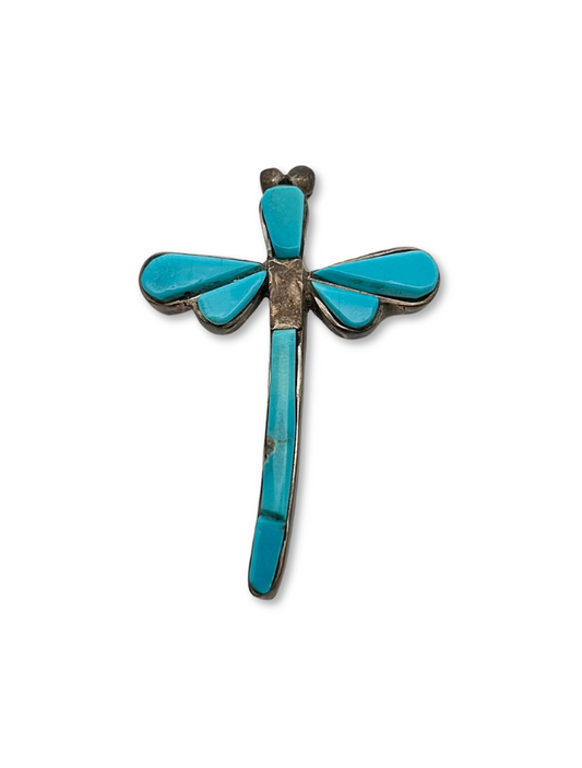 Top down view of Na Na Ping sterling silver & turquoise dragonfly pin