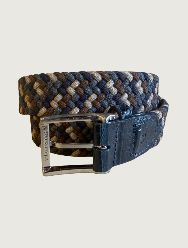 W. Kleinberg Night Stretch Belt with Croc Tabs and Brushed Nickel Buckle