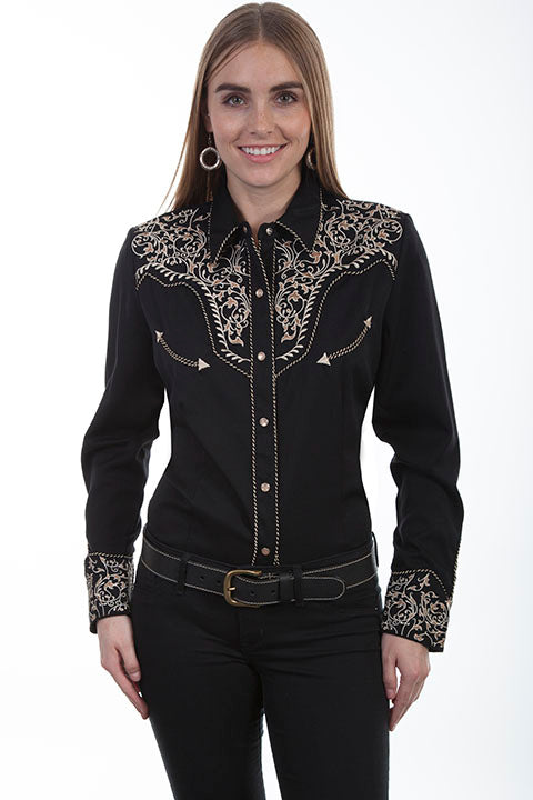 Scully Women's Scroll Embroidery Long Sleeve Snap Shirt