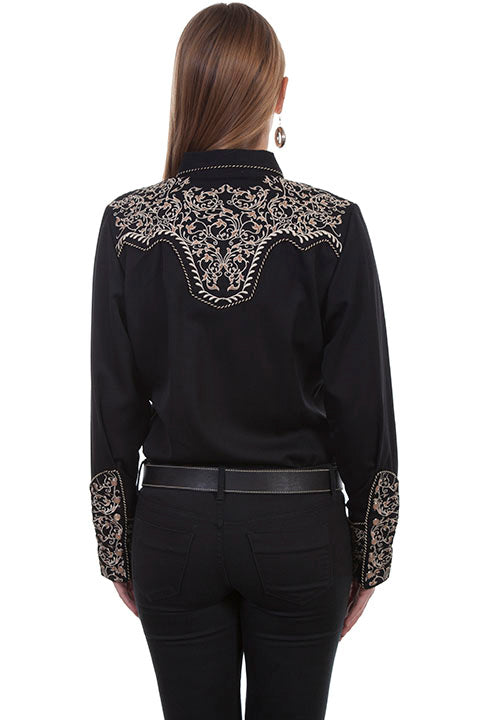 Scully Women's Scroll Embroidery Long Sleeve Snap Shirt