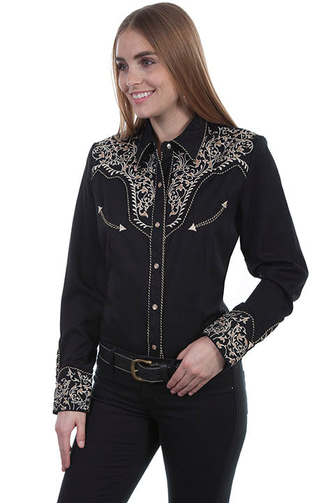 Scully Women's Scroll Embroidery Long Sleeve Snap Shirt