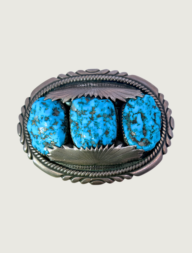 R.L.B. Sterling Silver Turquoise Belt Buckle