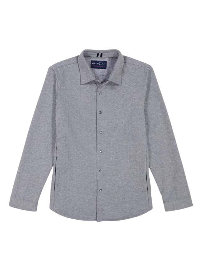 A grey, knit jacket with visible Robert Graham logo on a white background.