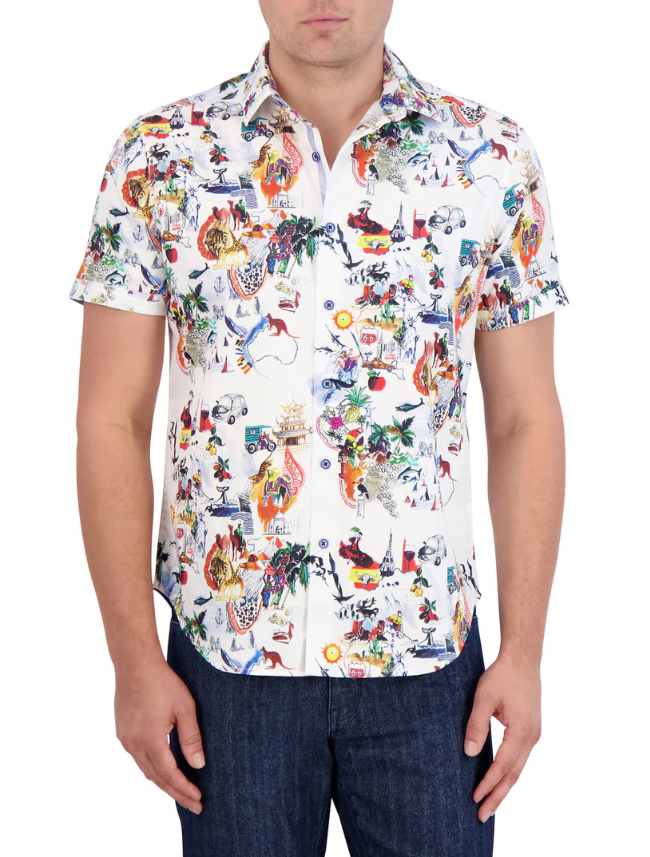 Front, torso view of Robert Graham Trippin Short Sleeve Button Down Shirt
