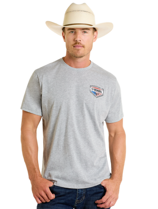 Front, torso view of the Rock & Roll Denim Men's Americano Western Graphic T-Shirt