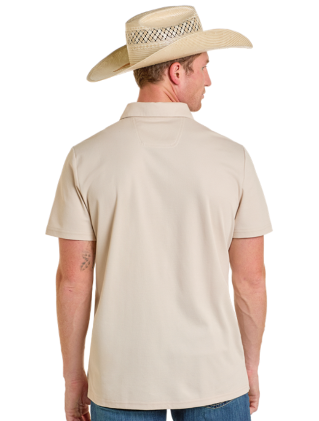 Back, torso view of Rock & Roll Denim Men's Cream Border Western Polo