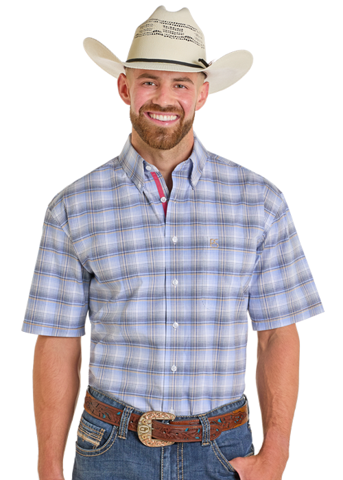 Front, torso view of the Rock & Roll Denim Men's Short Sleeve Button Up