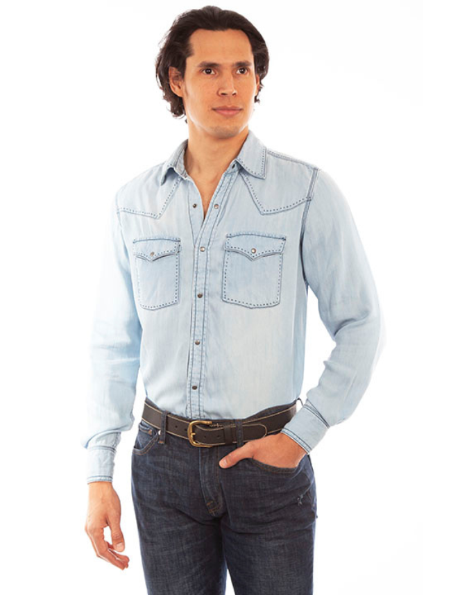 Front, torso view of Scully Men's Western Tencel Snap Front Shirt
