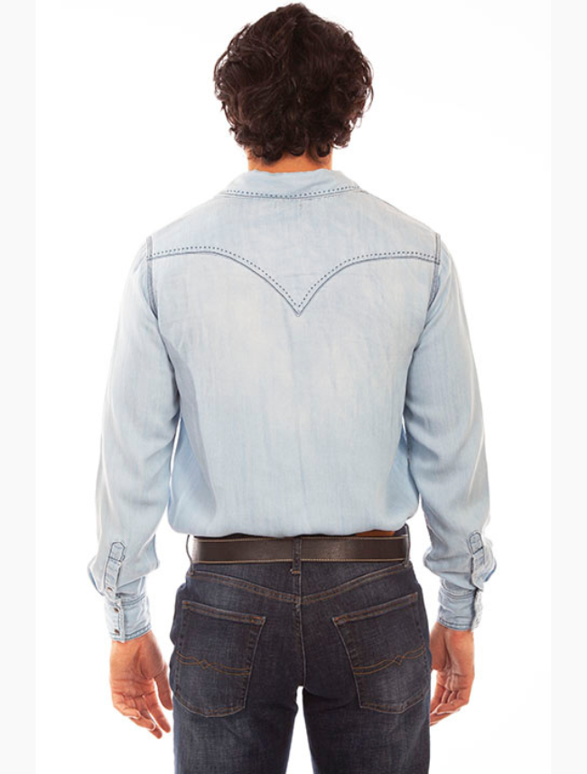 Back, torso view of Scully Men's Western Tencel Snap Front Shirt
