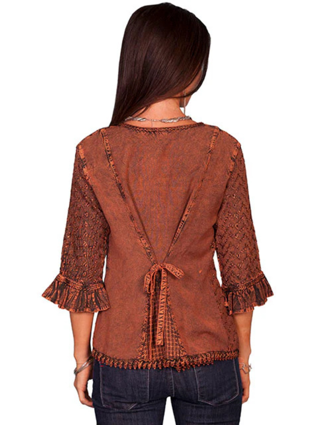 Scully Women's Embroidered 3/4 Sleeve Blouse