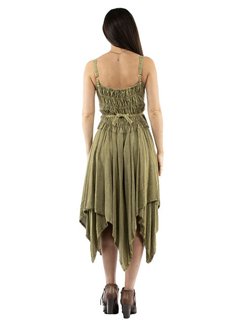 Back view of Scully Women's Lace-up Front Dress with Embroidery in Black – highlighting intricate embroidery and a slimming cut
