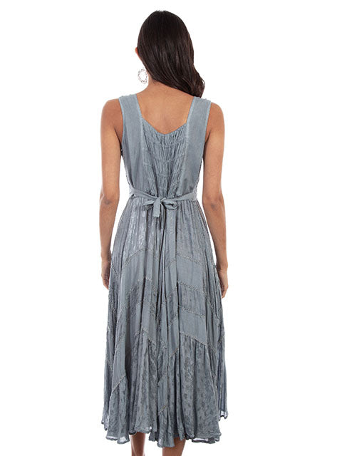 Back view of Scully Women's Lace-up Front Sleeveless Dress – stylish sleeveless dress featuring a flattering lace-up front design and intricate embroidery for a western-inspired look.