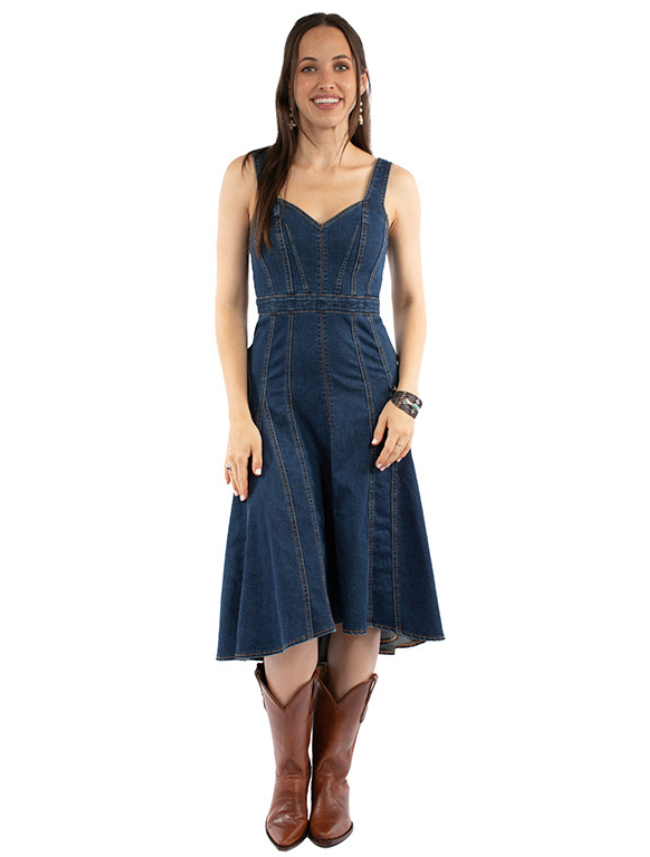 Front view of Scully Women's Sleeveless Denim Dress