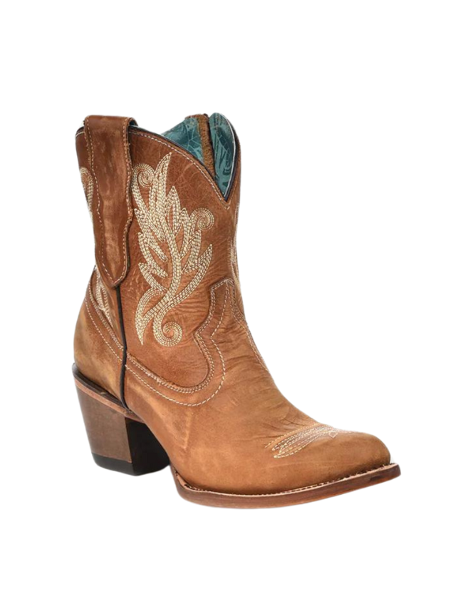 Classic Western Ankle Boot with Intricate Stitching and Snip Toe