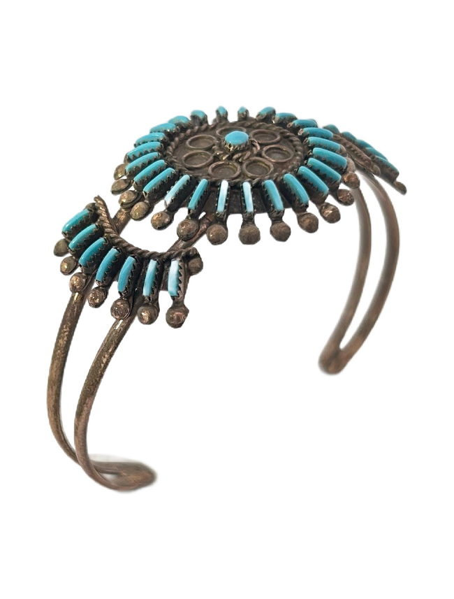 Side, three-quarter view of Sterling Silver & Turquoise Cuff Bracelet