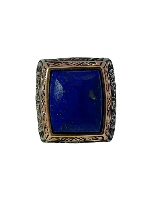 Front view of Storks Sterling Silver & Yellow Gold Ring