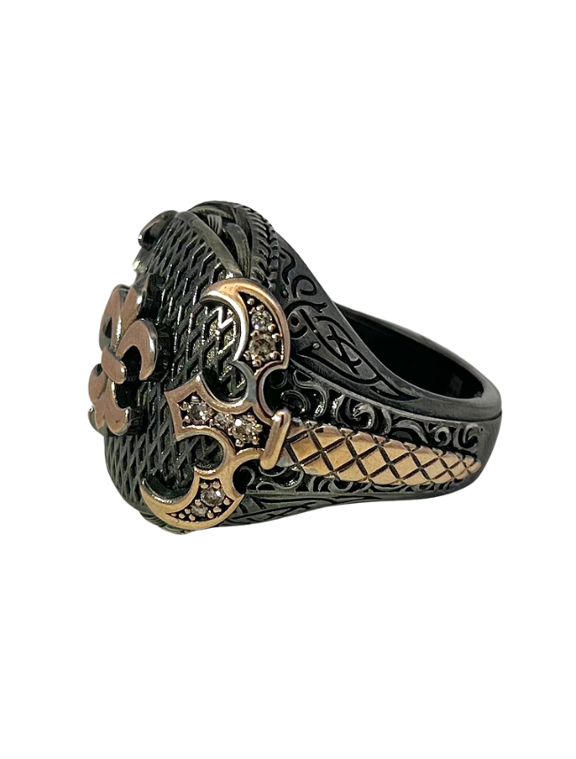 Side view of Storks Sterling Silver & Yellow Gold Ring