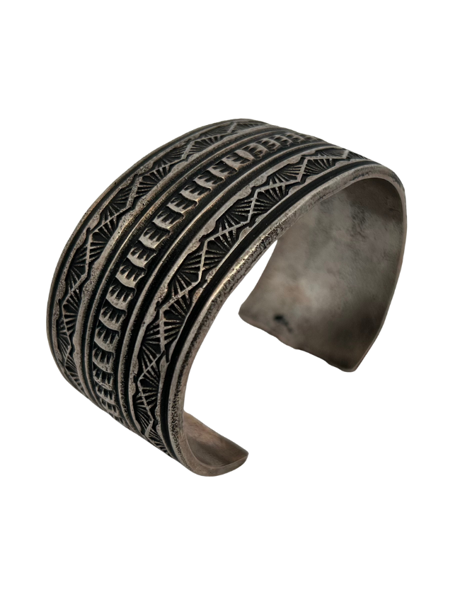 Side, three-quarter view of Sunshine Reeves Sterling Silver Cuff Bracelet