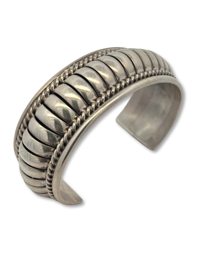 Three quarter view of T.C. Sterling Silver Cuff Bracelet