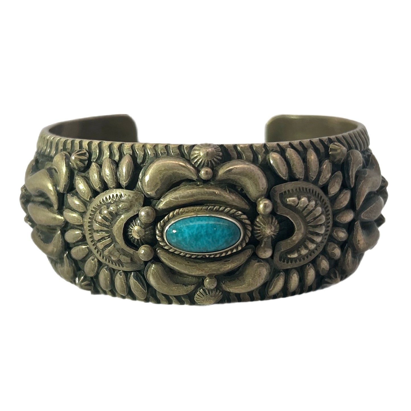 Darryl Becenti Kingman Turquoise Cabochon Silver Cuff Bracelet