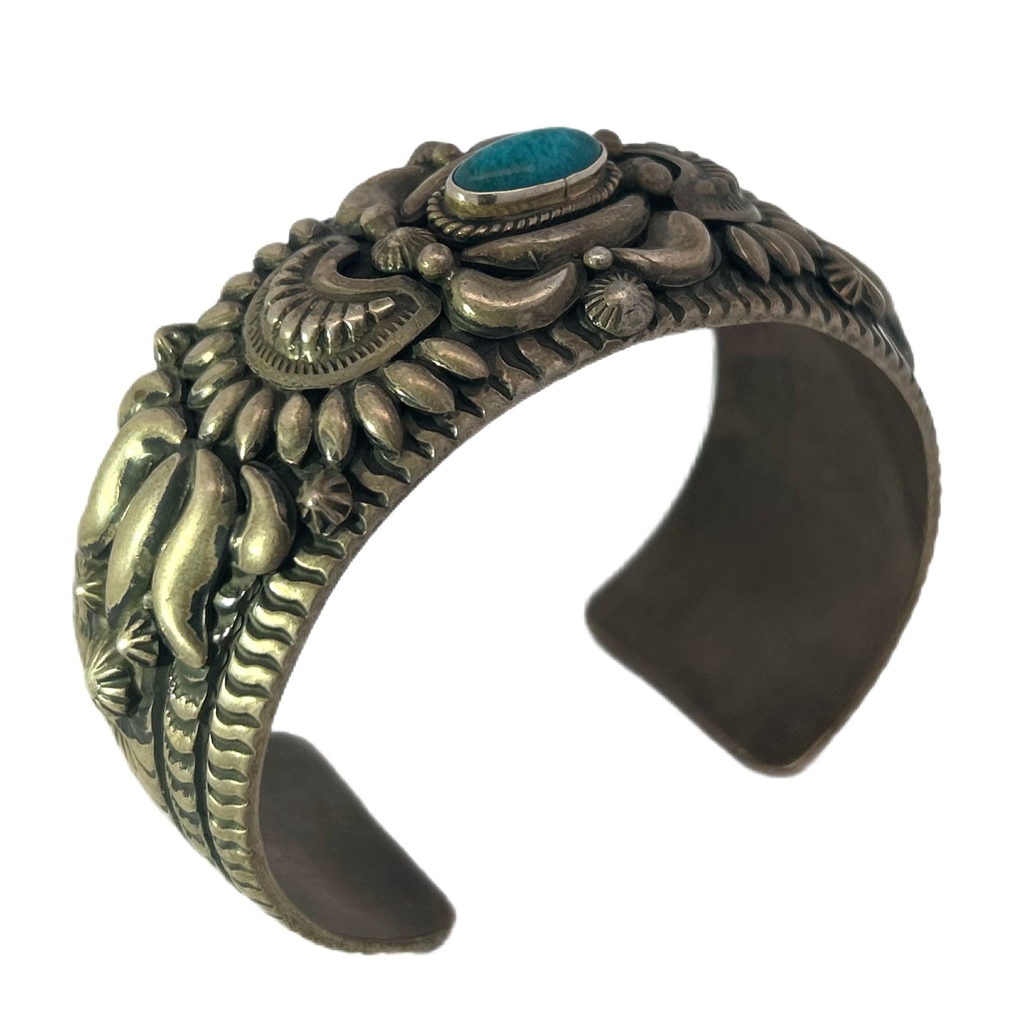 Darryl Becenti Kingman Turquoise Cabochon Silver Cuff Bracelet
