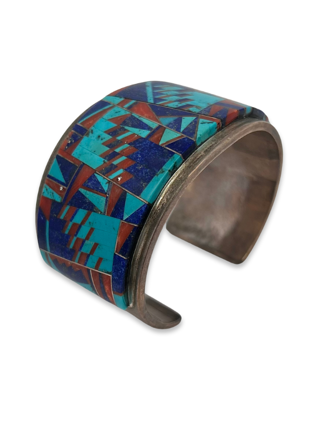 Side, three quarter view of Tommy Jackson Multicolor Inlay Cuff Bracelet