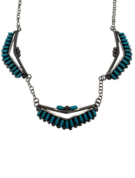 Top down view of V. Martza Sterling Silver Turquoise Necklace