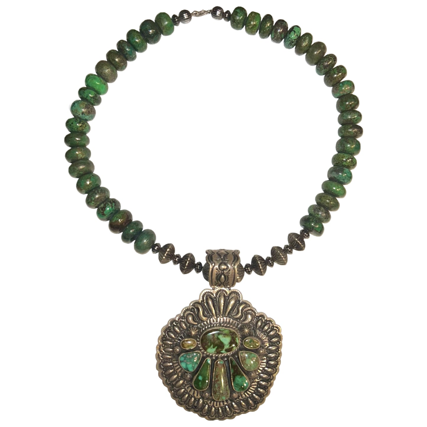 Royston Turquoise Beaded Necklace & Silver Pendant