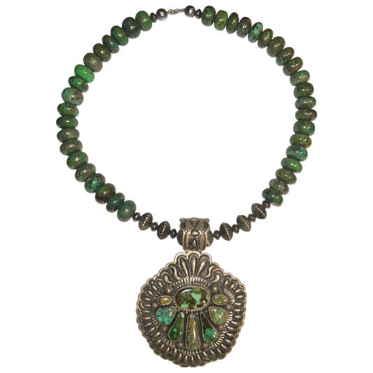 Darryl Becenti Royston Turquoise Beaded Necklace & Silver Pendant