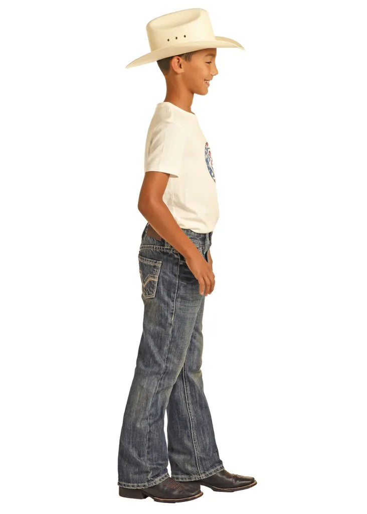 Boys' Ladder Stitch EMB Bootcut Jeans