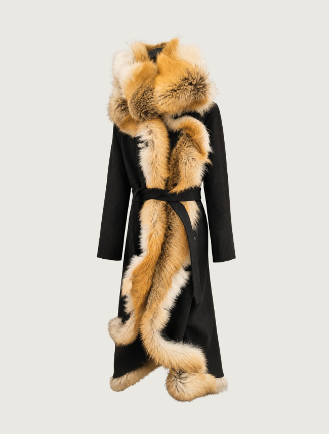 Pinto Ranch Black Alpaca Cashmere & Red Fox Coat