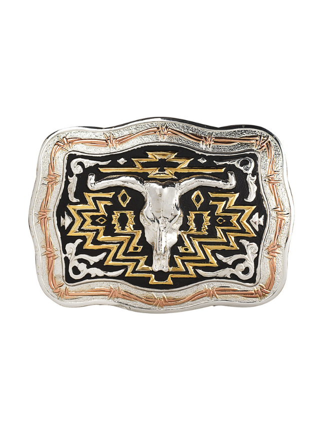 Crumrine Black & Gold Longhorn Skull Belt Buckle