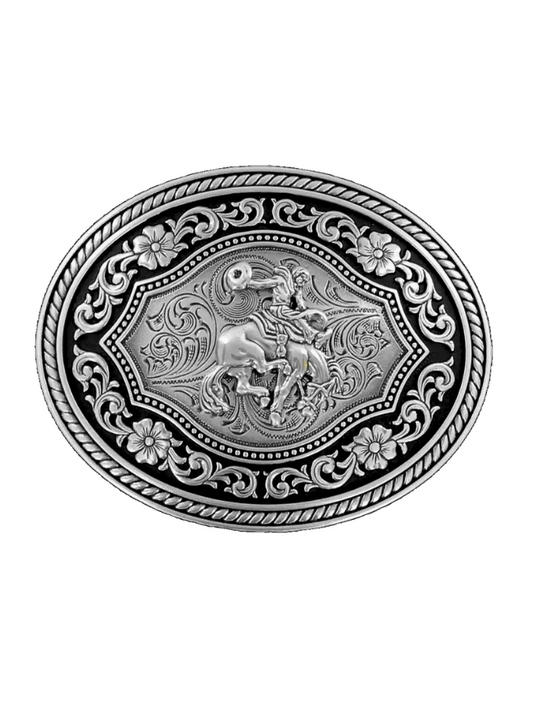 Nocona Floral Border Bronco Rider Belt Buckle