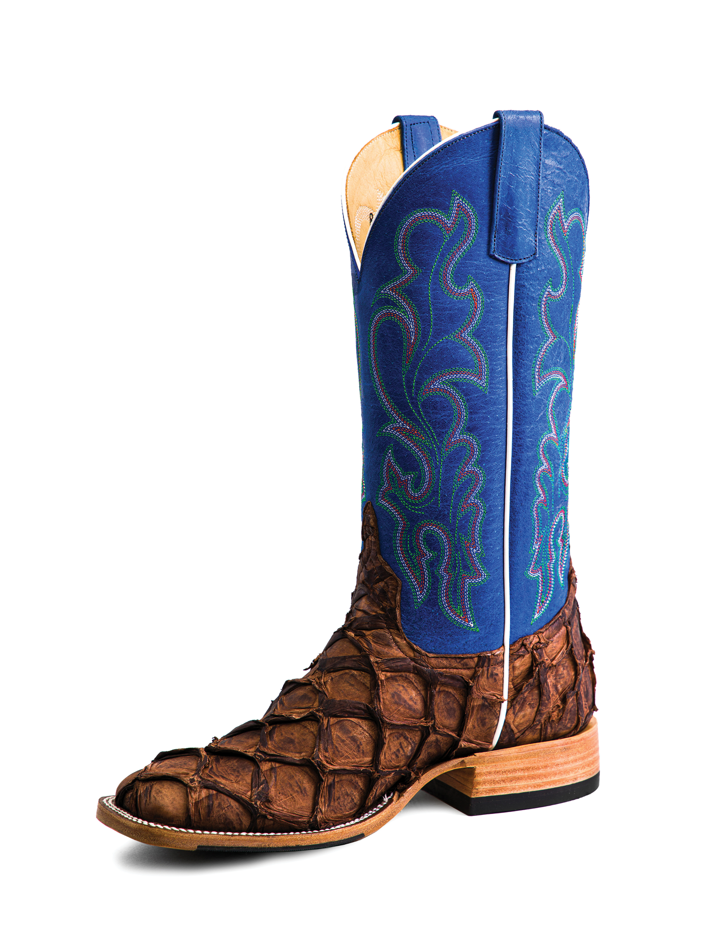 Horse Power Matte Big Bass Pirarucu Cowboy Boots in Royal Blue