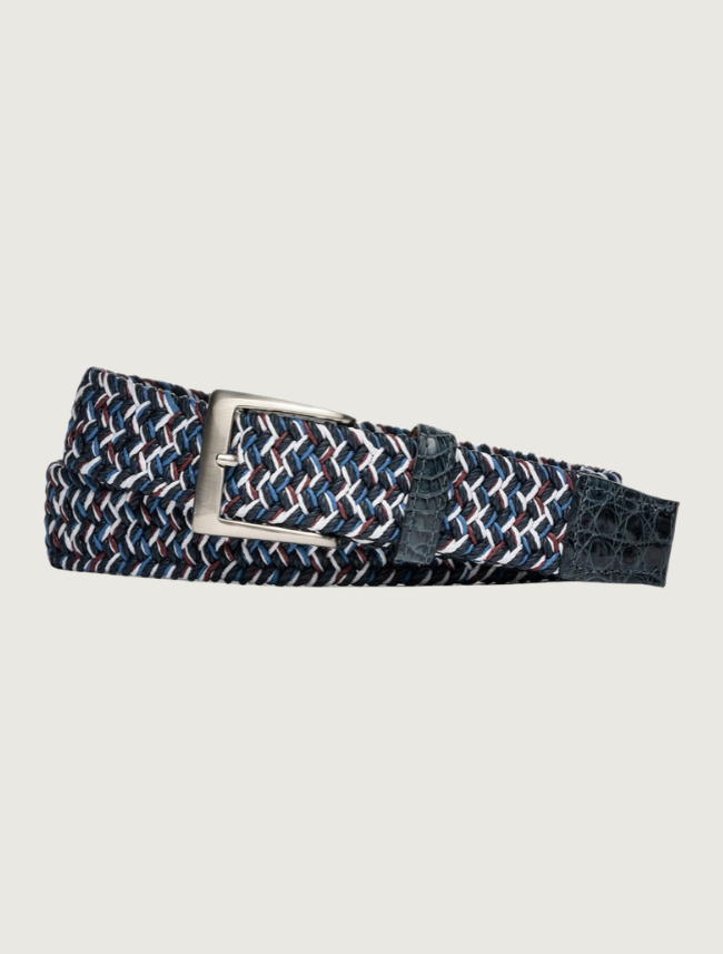 W. Kleinberg Marine Stretch Belt with Croc Tabs and Brushed Nickel Buckle