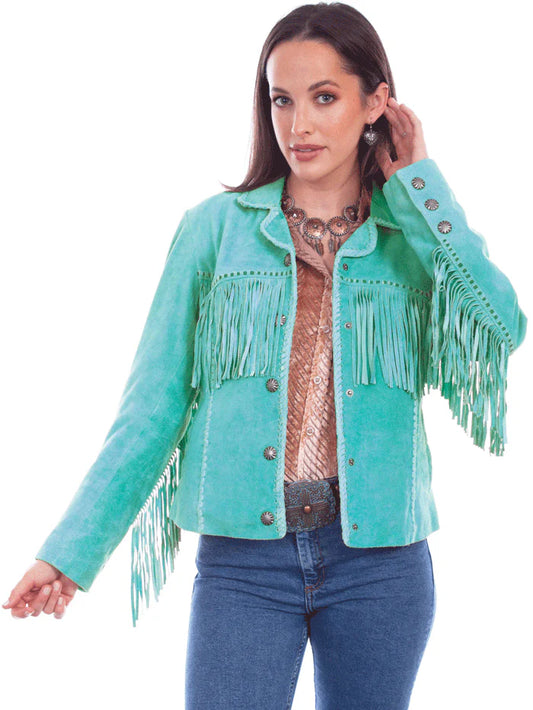 Women's Turquoise Suede Fringe Jacket