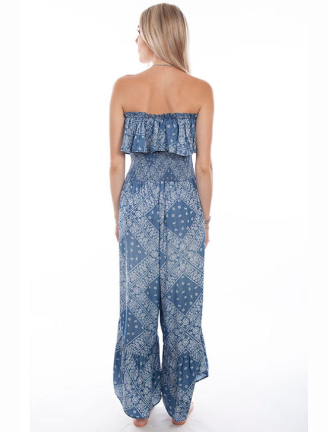 Western-style strapless ruffle jumpsuit for women by Scully, back angle