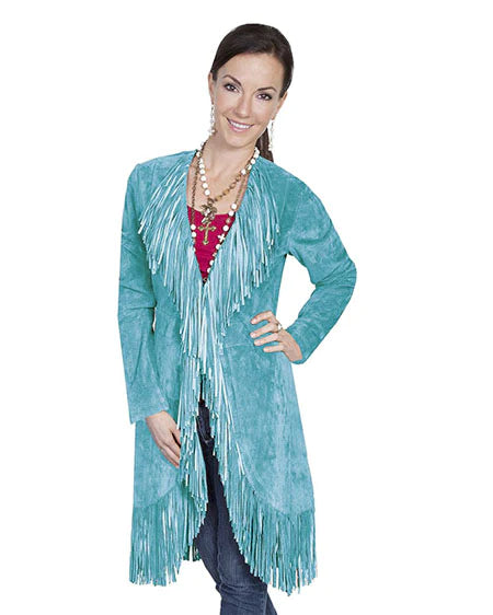 Mavericks Turquoise Boar Suede Fringe Maxi Coat