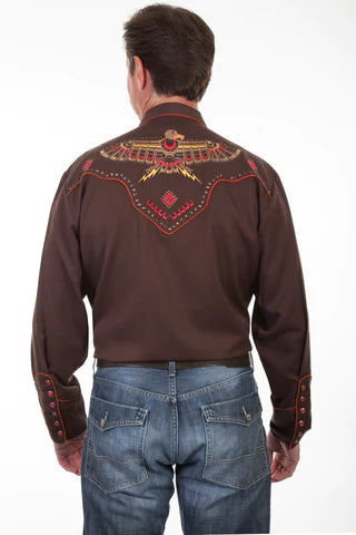 Scully Brown Embroidered Thunderbird Shirt