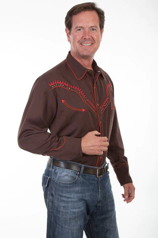 Scully Brown Embroidered Thunderbird Shirt