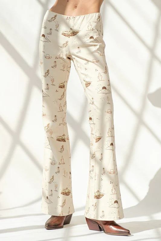 Blue B Twill Denim Stretch Elastic Waist Desert Print Pant