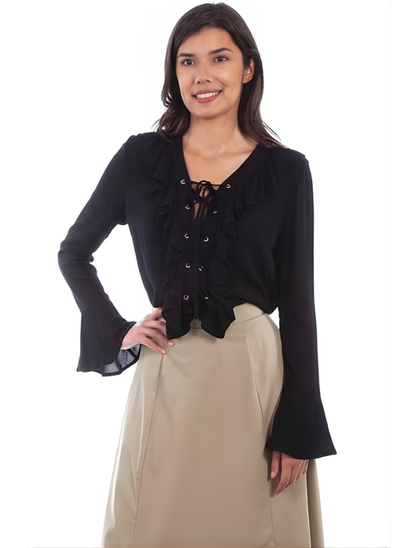 Scully Women's Black Ruffled Front Blouse